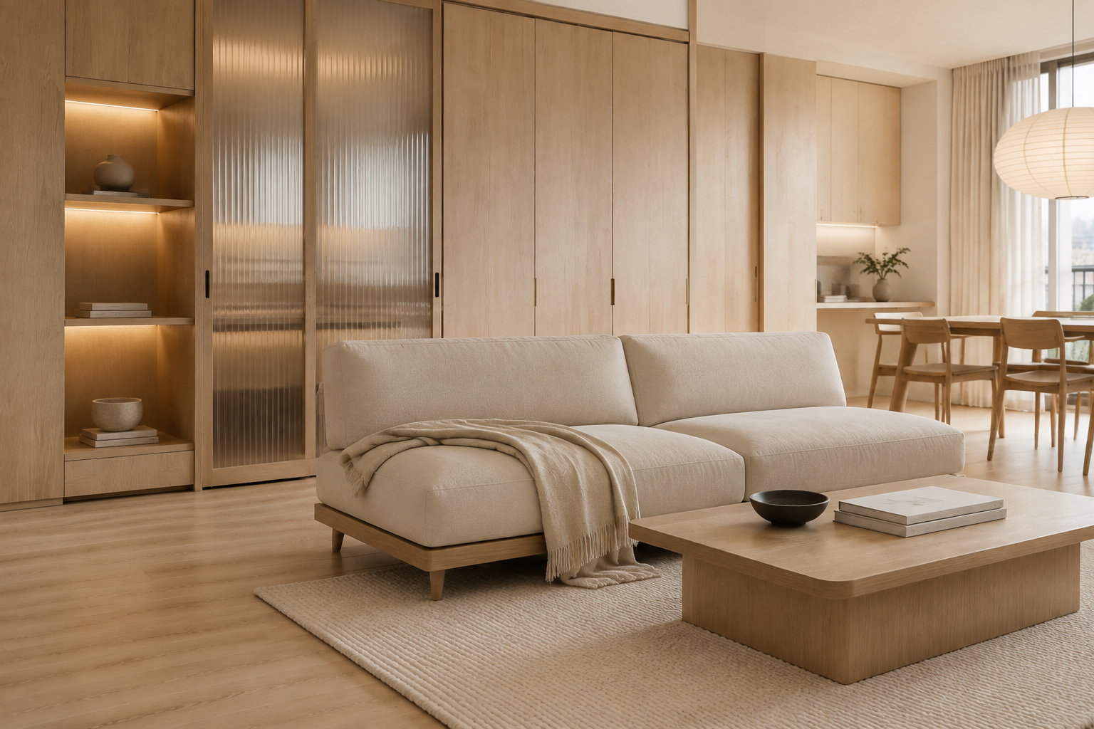 Salón Japandi del proyecto Apartamento Sereno