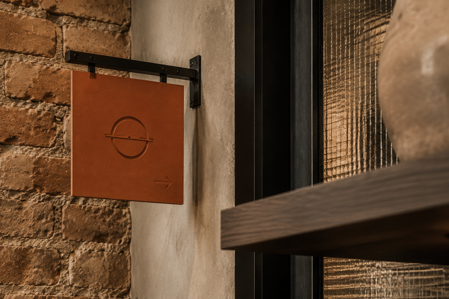 Detalle de señalética y materiales del proyecto