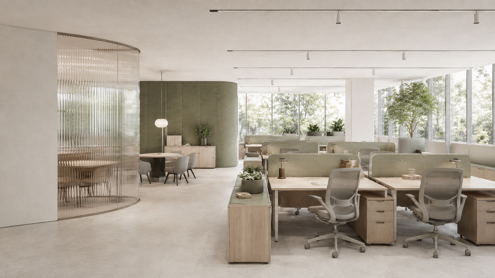 Vista general del proyecto biofílico Oficina en Calma
