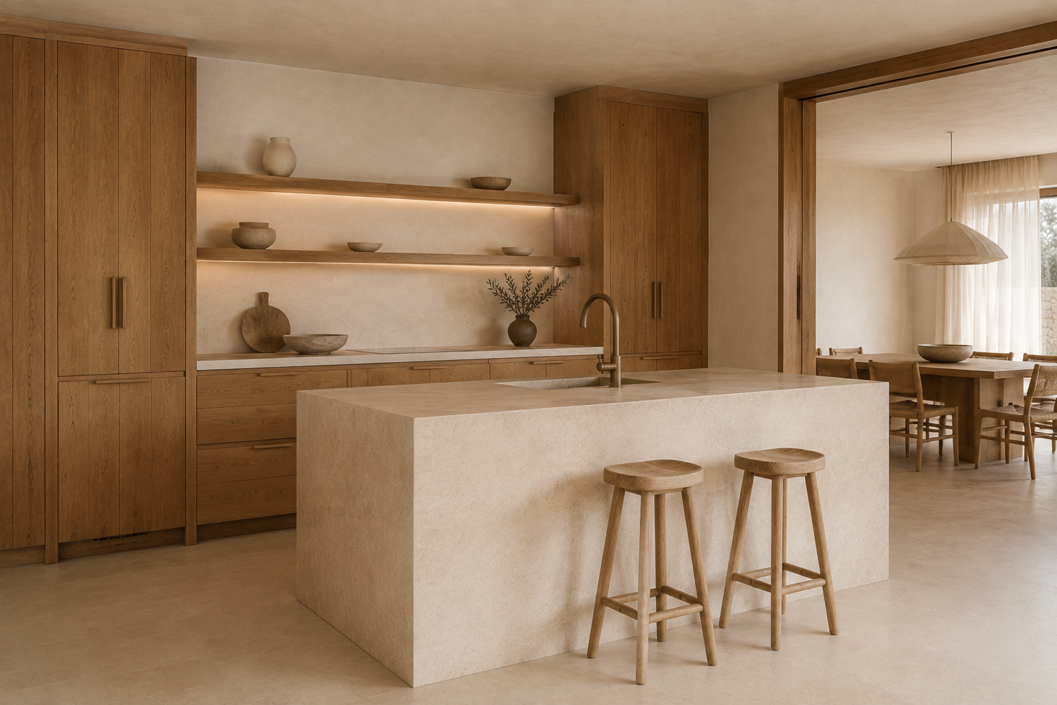 Cocina con materiales naturales del proyecto Texturas Naturales